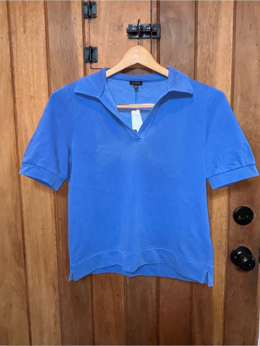 Talbots Blue Short-Sleeve Johnny Collar Top